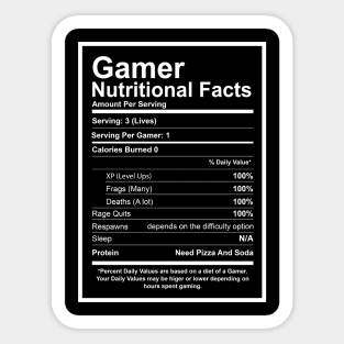 Gamer Nutritional Facts Sticker